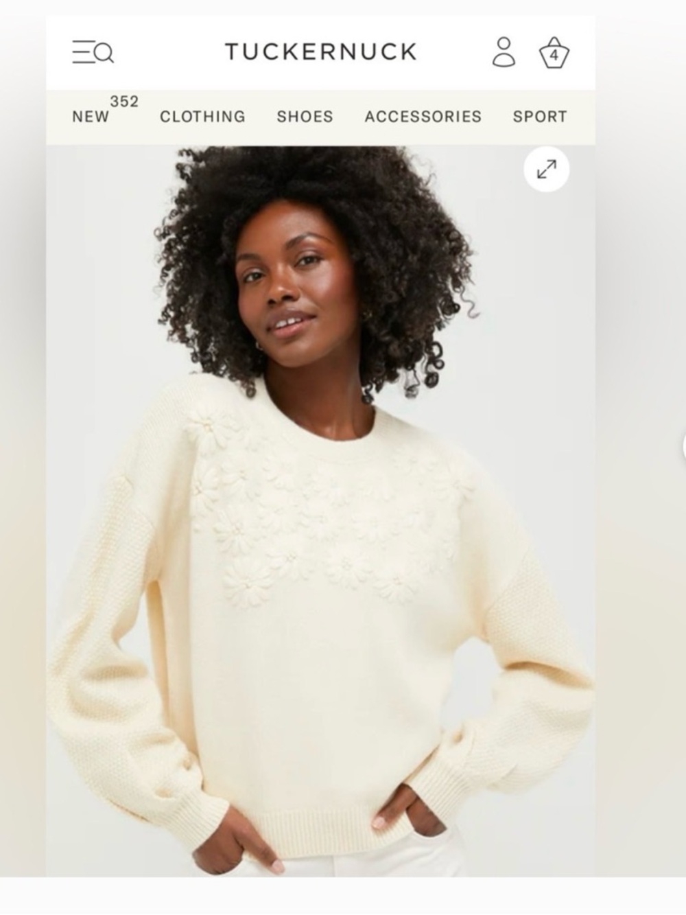 Tuckernuck Hyacinth House Ivory Floral Applique Crewneck Spring Sweater - Picture 3 of 12